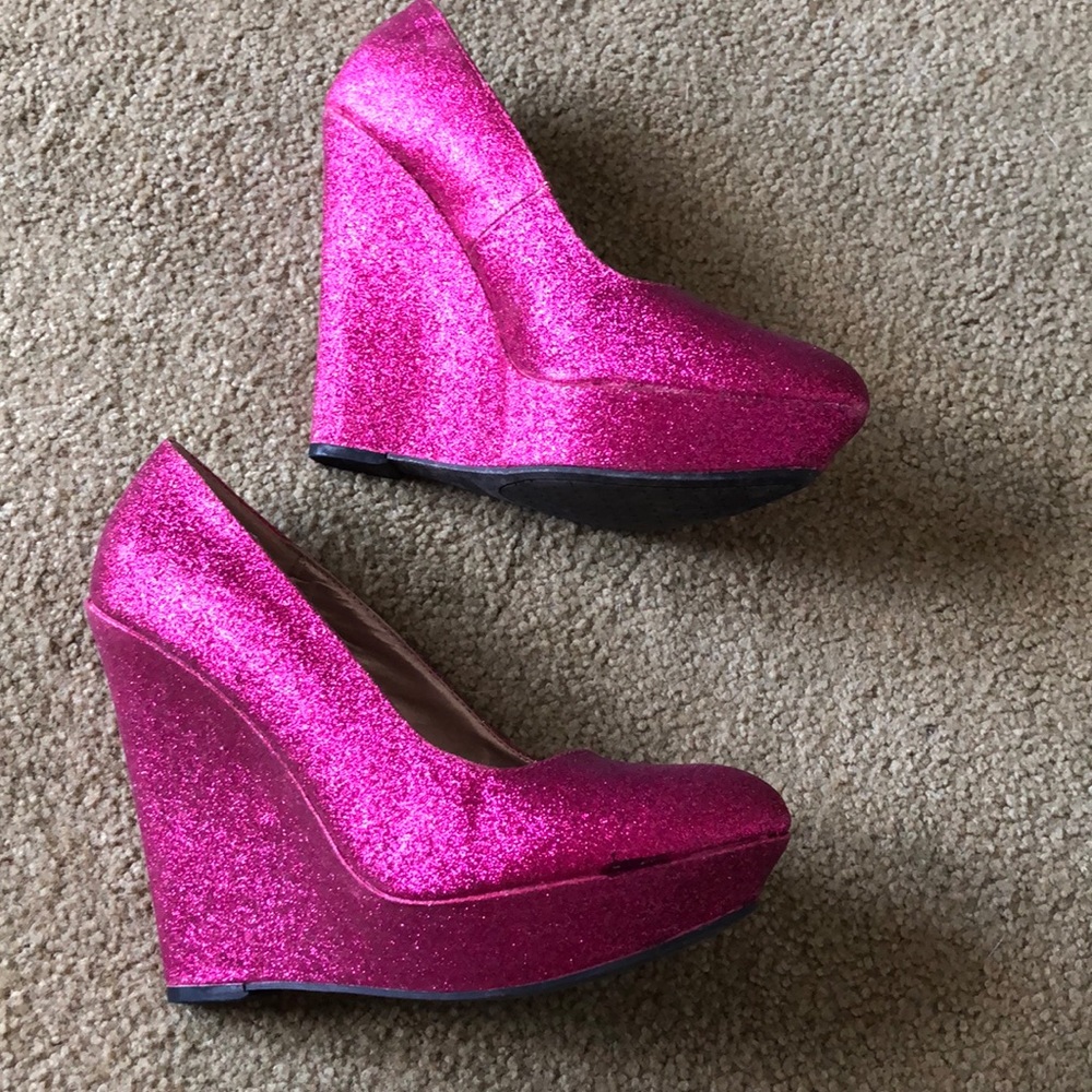 Pink glitter wedges